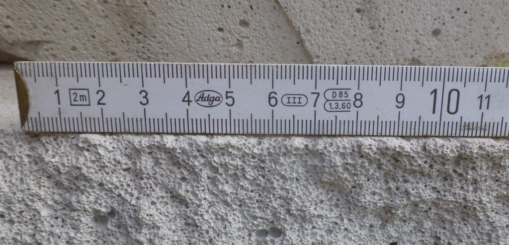 RAAC concrete sample with tape measure